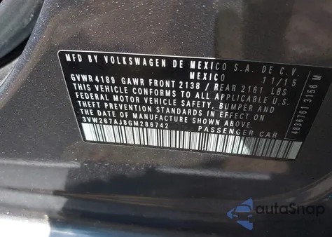 2016 Volkswagen Jetta 1.4T S z USA, uszkodzony, nr VIN 3VW267AJ8GM286742